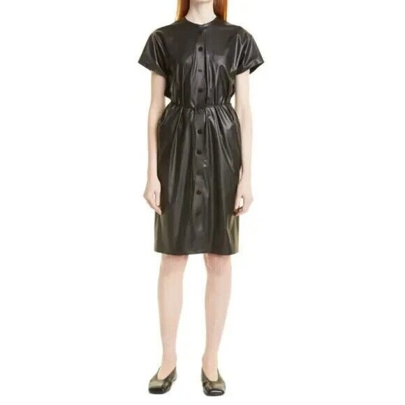 Theory Dresses & Skirts - Theory NWT Black Paper Faux Leather Triangle Shirt Dress Size XL